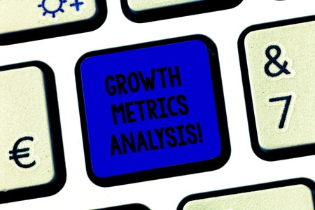 Conceptual hand writing showing Growth Metrics Analysis. Business photo text Evaluating the company s is historical growth Keyboard key Intention to create computer message ideaの写真素材