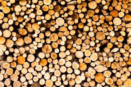ends of logs wooden background. toning. wood in the stack. - Imageの写真素材