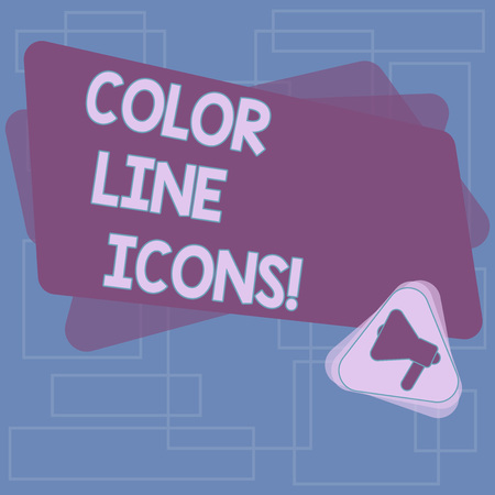 Text sign showing Color Line Icons. Conceptual photo colored figures help us to go faster in way or open app Megaphone Inside Triangle and Blank Color Rectangle for Announcementの写真素材