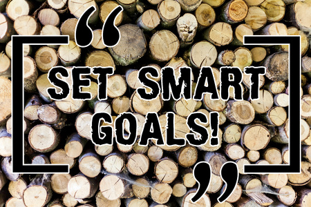 Word writing text Set Smart Goals. Business concept for Establish achievable objectives Make good business plans Wooden background vintage wood wild message ideas intentions thoughtsの写真素材