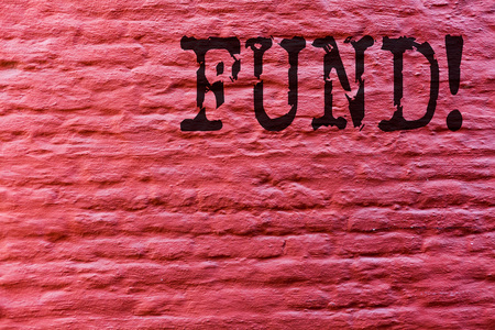 Conceptual hand writing showing Fund. Business photo text Large amount of money is released from bank for particular purpose Brick Wall art like Graffiti motivational call written on the wallの写真素材
