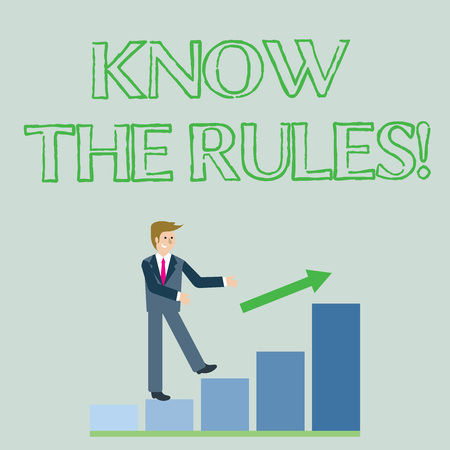 Conceptual hand writing showing Know The Rules. Business photo showcasing Be aware of the Laws Regulations Protocols Proceduresの写真素材