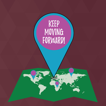 Writing note showing Keep Moving Forward. Business concept for Optimism Progress Persevere Moveの写真素材