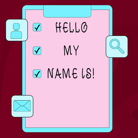 Word writing text Hello My Name Is. Business photo showcasing Introduce yourself meeting someone new Presentationの写真素材