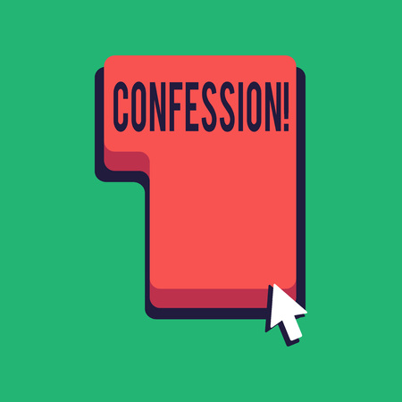 Word writing text Confession. Business photo showcasing Admission Revelation Disclosure Divulgence Utterance Assertion Direction to Press or Click the Red Keyboard Command Key with Arrow Cursorの写真素材