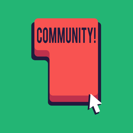 Word writing text Community. Business photo showcasing Neighborhood Association State Affiliation Alliance Unity Group Direction to Press or Click the Red Keyboard Command Key with Arrow Cursorの写真素材