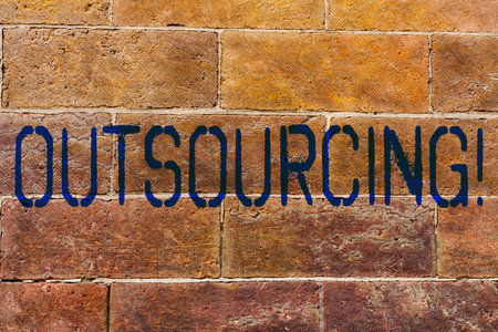 Conceptual hand writing showing Outsourcing. Concept meaning Obtain goods or service by contract...