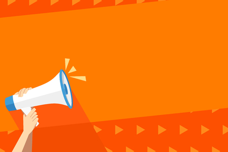 Human Hand Holding Tightly a Megaphone with Sound Icon and Blank Text Space Design business concept. Business ad for website and promotion banners. empty social media adのイラスト素材