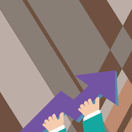 Illustration of Hand Holding Colorful Huge 3D Arrow Pointing and Going Up Design business Empty template isolated Minimalist graphic layout template for advertisingのイラスト素材
