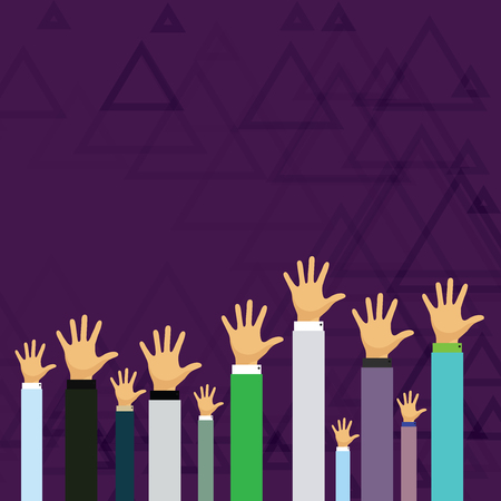 Hands of Several Businessmen Raising Up Above the Head, Palm Facing Front Design business concept Empty copy space modern abstract backgroundのイラスト素材