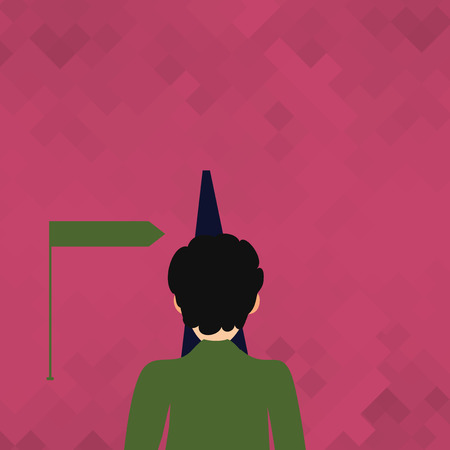 Man Facing the Distance Ahead and Blocking the View of Straight Narrow Path Copy Space design Empty template text for Ad, promotion, poster, flyer, web banner, articleのイラスト素材