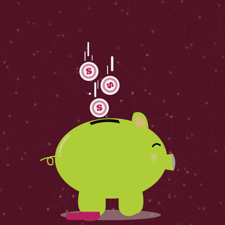 Color Piggy Bank Sideview and Dollar Currency Coins Falling Down to the Slit Design business Empty template isolated Minimalist graphic layout template for advertisingのイラスト素材