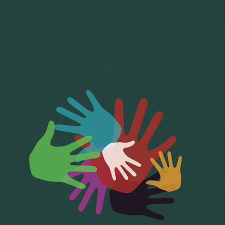 Color Hand Marks of Different Sizes Overlapping for Teamwork and Creativity Business Empty template for Layout for invitation greeting card promotion poster voucherのイラスト素材