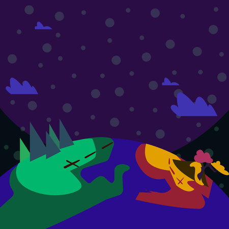 Mountain View with Marked Hiking Trail and Trekking Tracks for Outdoor Ads Design business Empty template isolated Minimalist graphic layout template for advertisingのイラスト素材