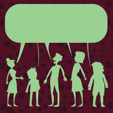 Silhouette Figure of People Talking and Sharing One Colorful Speech Bubble Design business concept Empty copy text for Web banners promotional material mock up templateのイラスト素材