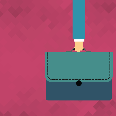 Businessman Hand Carrying Colorful Briefcase Portfolio with Stitch Applique Design business concept Empty template copy space text for Ad website isolatedのイラスト素材