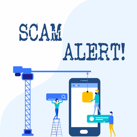 Handwriting text writing Scam Alert. Conceptual photo illegal trick usually with purpose of getting money from showing Staff Working Together for Common Target Goal with SEO Process Iconsの写真素材