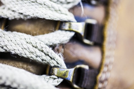Closeup of shoe laces on the shoes. Macro image of shoes and lacesの写真素材