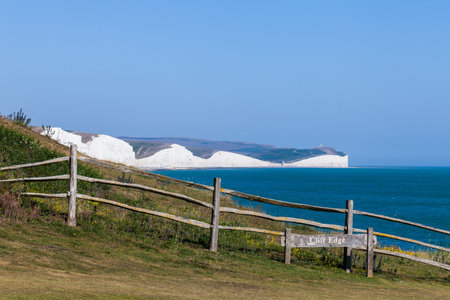 White cliffs of Dover background image. Beautiful sunny day on white cliffs of Dover in Great...
