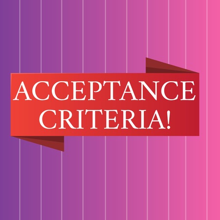 Word writing text Acceptance Criteria. Business photo showcasing conditions that product satisfy to accepted by user Blank Folded Color Banner photo on Vertically Striped Two Toned Backdropの写真素材