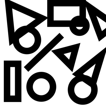 Different Geometric Shapes in Thick Black Outline Scattered on White Surface Design business concept...