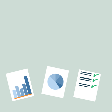 Presentation of Bar, Data and Pie Chart Diagram Graph Each on White Paper Design business Empty copy space text for Ad website promotion isolated Banner templateのイラスト素材