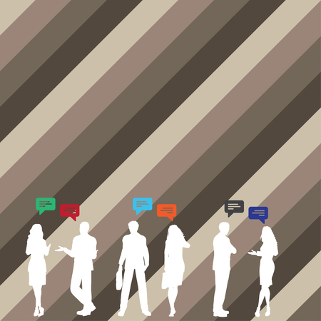 Silhouette Figures of Business PeopleTalking with Gestures and Text Balloon Design business concept. Business ad for website and promotion banners. empty social media adのイラスト素材
