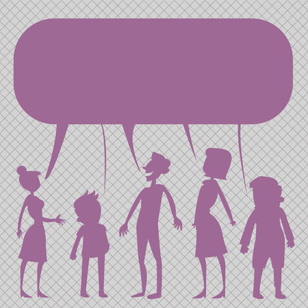 Silhouette Figure of People Talking and Sharing One Colorful Speech Bubble Business Empty template for Layout for invitation greeting card promotion poster voucherのイラスト素材
