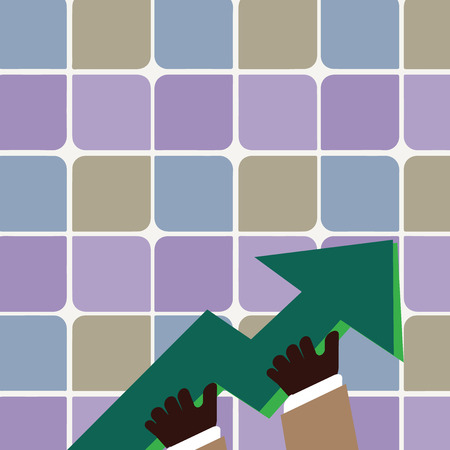 Illustration of Hand Holding Colorful Huge 3D Arrow Pointing and Going Up Business Empty template for Layout for invitation greeting card promotion poster voucherのイラスト素材