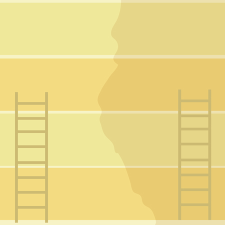 Two Vertical Upright Attic Ladders Leaning Against Striped Pale Color Wall Design business concept. Business ad for website and promotion banners. empty social media adのイラスト素材