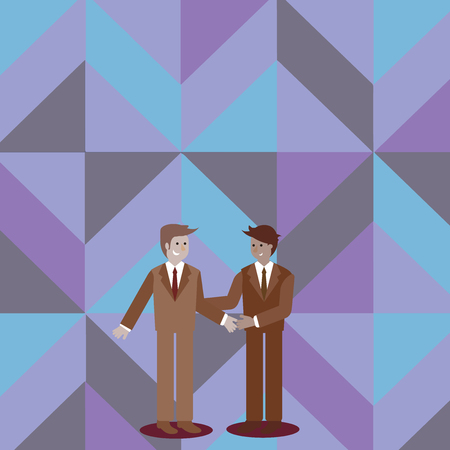 Two Businessmen Standing, Smiling and Greeting each other by Handshaking Copy Space design Empty template text for Ad, promotion, poster, flyer, web banner, articleのイラスト素材