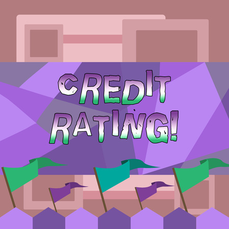 Handwriting text writing Credit Rating. Conceptual photo estimate of ability of demonstrating fulfil financial commitments Blank Solid Colorful Pennant Streamer Flag on Stick Mounted on Picket Fenceの写真素材