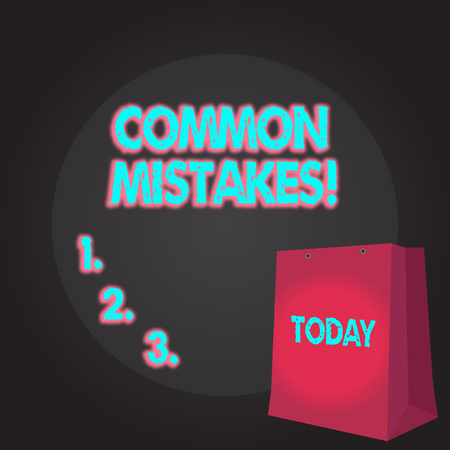 Writing note showing Common Mistakes. Business concept for repeat act or judgement misguided making something wrong Color Gift Bag with Punched Hole on Two toned Blank Spaceの写真素材