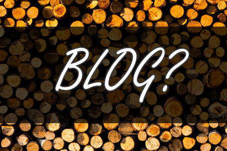 Text sign showing Blogquestion. Business photo text regularly updated website web page run by individual Wooden background vintage wood wild message ideas intentions thoughtsの写真素材