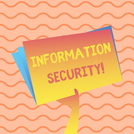 Word writing text Information Security. Business photo showcasing protected against the unauthorized use of information Hand Holding and Raising Blank Space Colorful File Folder with Sheet Insideの写真素材