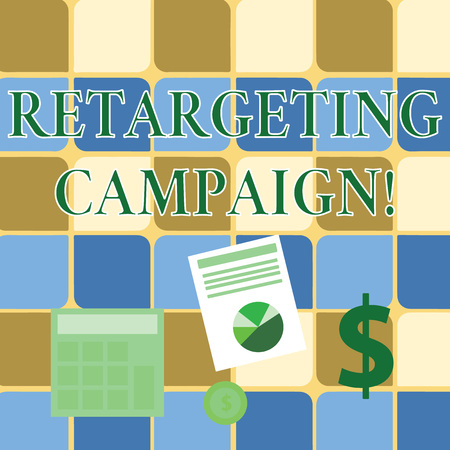 Handwriting text writing Retargeting Campaign. Conceptual photo targetconsumers based on their previous Internet action Computing Dollar Investment in Gold and Presenting Data thru Pie Chart Graphの写真素材