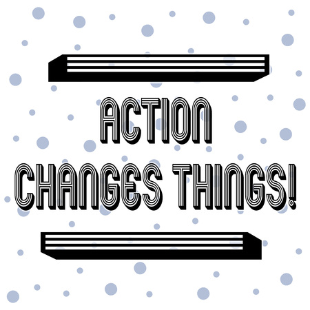 Handwriting text Action Changes Things. Conceptual photo start doing something against problem resolve or achieve it Seamless Blue Polka Dots Tiny Circles Pattern in Random on White Isolatedの写真素材