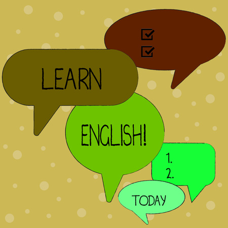 Text sign showing Learn English. Business photo text gain acquire knowledge in new language by study Many Color Speech Bubble in Different Sizes and Shade for Group Discussionの写真素材