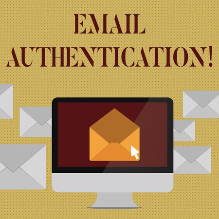 Writing note showing Email Authentication. Business concept for used to block harmful or fraudulent...