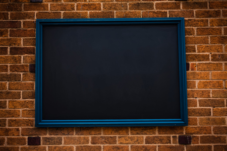 Design business Empty copy space text for Ad website promotion isolated Banner template. Blackboard blue frame brick wall important message annotations to rememberの写真素材