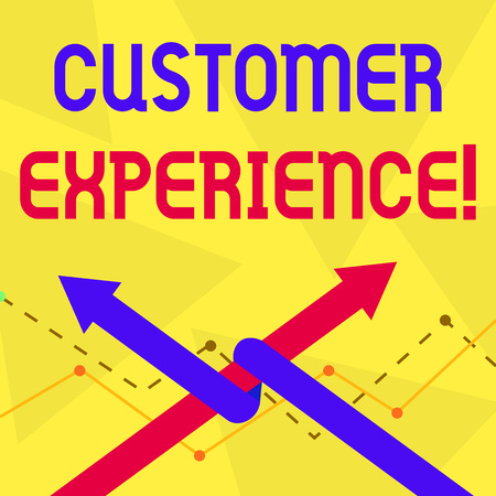 Handwriting text Customer Experience. Conceptual photo product of an interaction between a client and customer Two Arrows where One is Intertwined to the other as Team Up or Competitionの写真素材