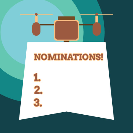 Handwriting text Nominations. Conceptual photo action of nominating or state being nominated for prizeの写真素材