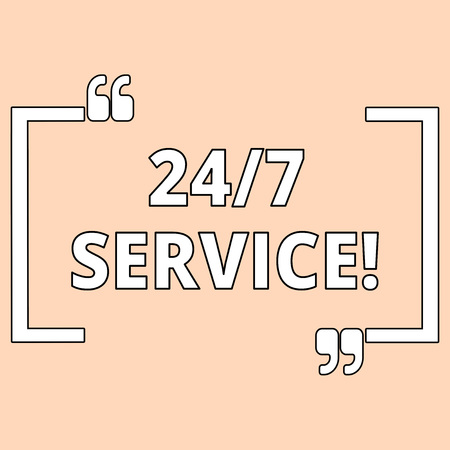 Writing note showing 24 Or 7 Service. Business concept for service that is available any time and usually every day Shade of Pale Pink for Invitation or Announcement with Feminine Themeの写真素材