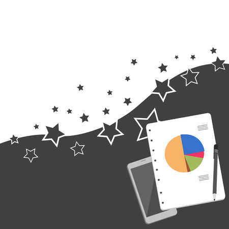 Layout Smartphone Off Ballpoint Pen RingBound Notepad Business Pie Chart Business concept Empty template copy space isolated Posters coupons promotional materialのイラスト素材