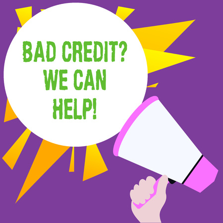 Writing note showing Bad Credit Question We Can Help. Business concept for offering help after going for loan then rejectedの写真素材