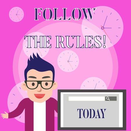 Conceptual hand writing showing Follow The Rules. Concept meaning go with regulations governing conduct or procedureの写真素材