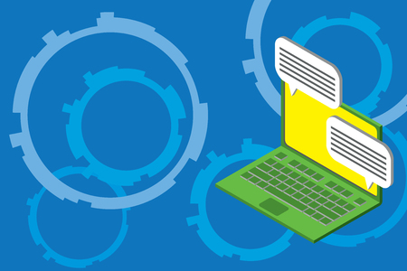 Laptop receiving sending information conversation texting internet wireless Design business concept Empty copy text for Web banners promotional material mock up templateのイラスト素材