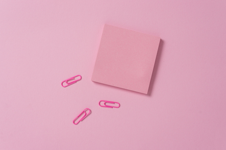 Colored blank sticky note clips gathered trendy cool pastel backgroundの写真素材
