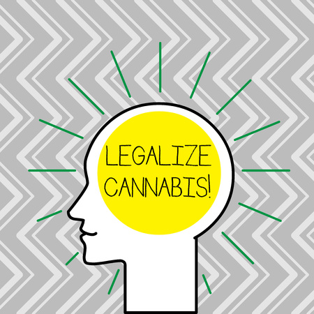 Text sign showing Legalize Cannabis. Business photo text law which legalized recreational cannabis use nationwide Outline Silhouette Human Head Surrounded by Light Rays Blank Text Spaceの写真素材