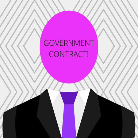 Handwriting text Government Contract. Conceptual photo Agreement Process to sell Services to the Administration Symbolic Drawing Emblematic Figure of Man Formal Suit Oval Faceless Headの写真素材